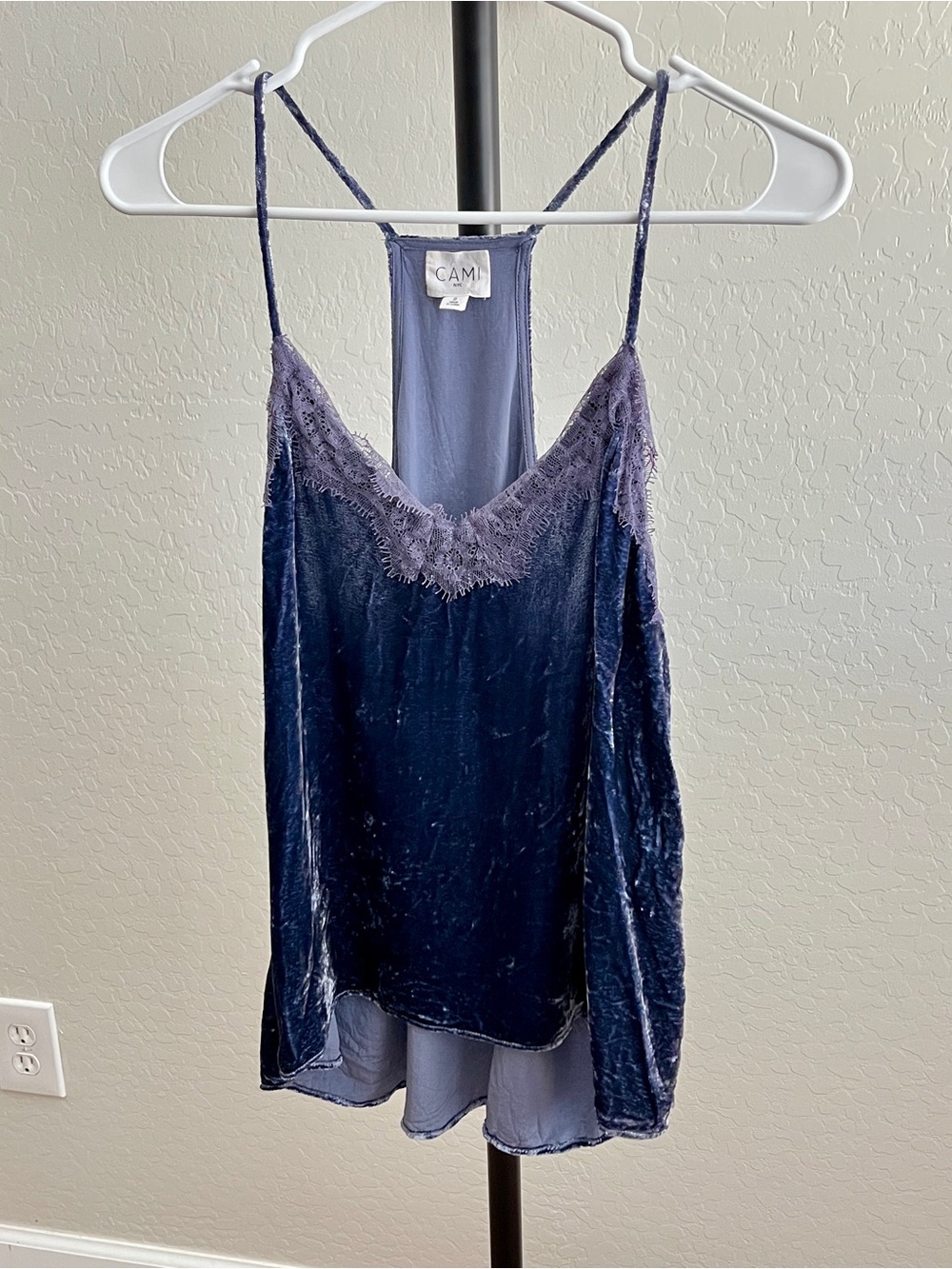 Cami NYC "The Racer" Velvet Camisole Periwinkle Lace-Trim Cami - Picture 2 of 5